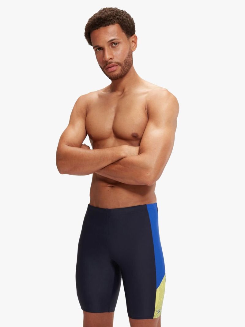 Speedo Men&#39;s Dive Jammer Swimsuit: Navy/Lemon, Durable, Chlorine-Resistant Endurance10 Fabric