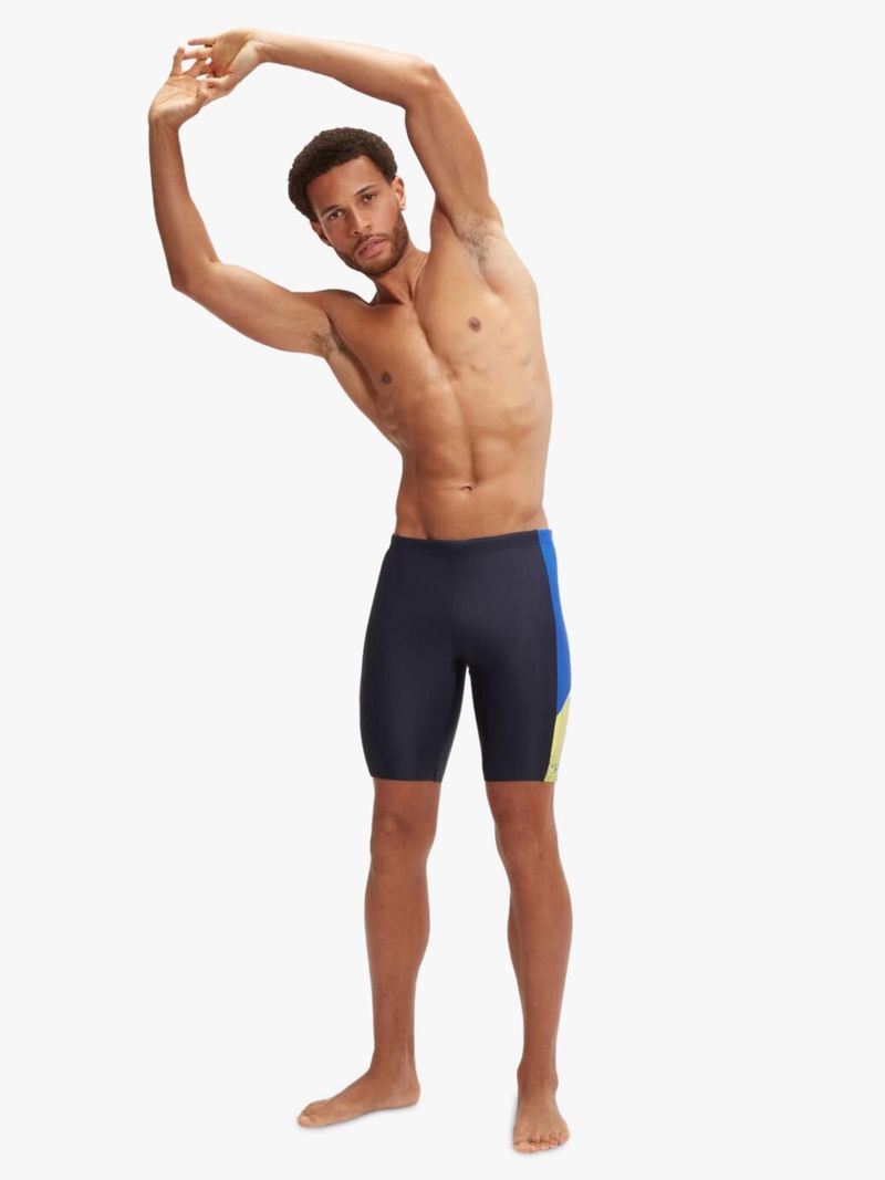 Speedo Men&#39;s Dive Jammer Swimsuit: Navy/Lemon, Durable, Chlorine-Resistant Endurance10 Fabric