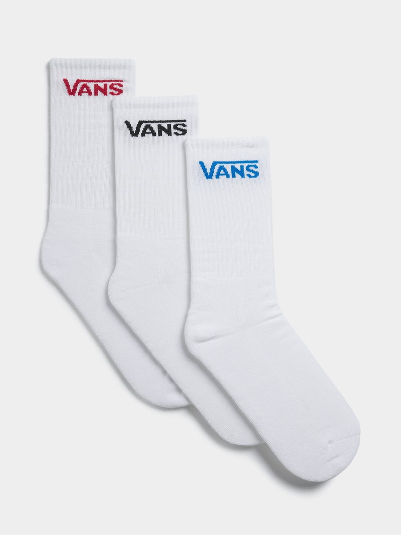 Vans Classic Crew White Socks 3-Pack - Iconic Logo, Everyday Comfort