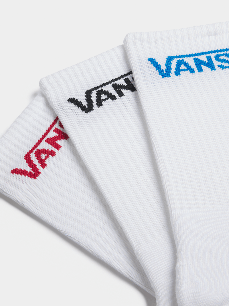Vans Classic White Ribbed Crew Socks 3-Pack with Iconic Logo