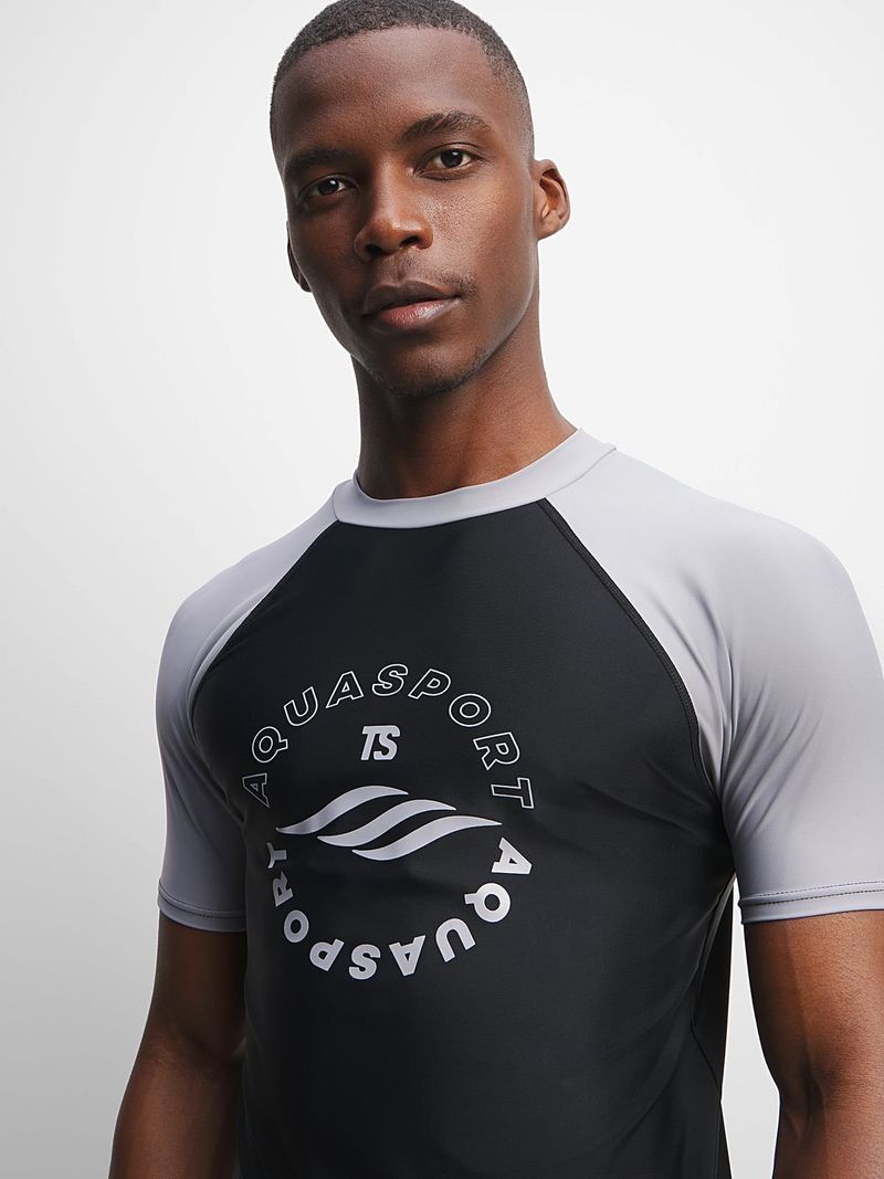 TS Men's Grey Black Short Sleeve Rash Vest – UV Protection Water Sports