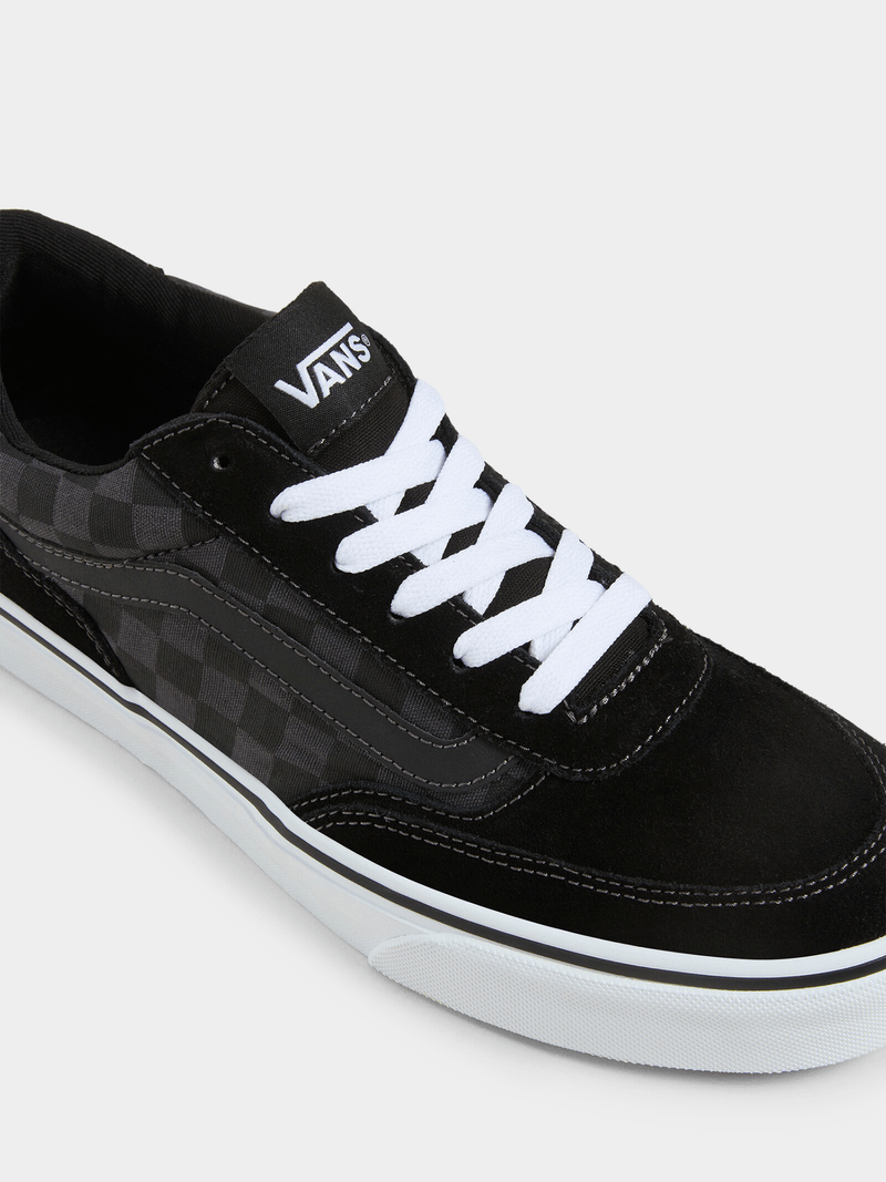 Vans Men&#39;s Brooklyn Black Charcoal Checkered Suede Canvas Low-Top Skate Shoe