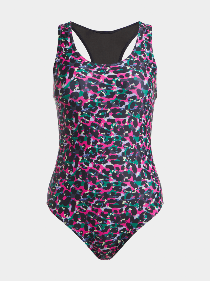 Fierce Animal Camo Pink Racerback Swimsuit for Women by TS KB - Stylish Performance Swimwear