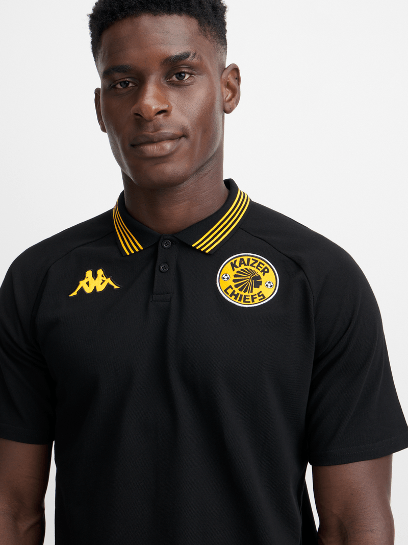 Kappa Men's Kaizer Chiefs Avrelod Black/Yellow Cotton Polo Golfer Shirt