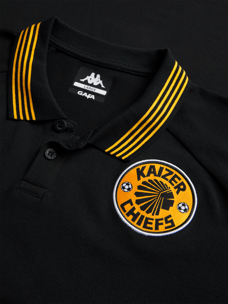 Kappa Men&#39;s Kaizer Chiefs Avrelod Black/Yellow Cotton Polo Golfer Shirt