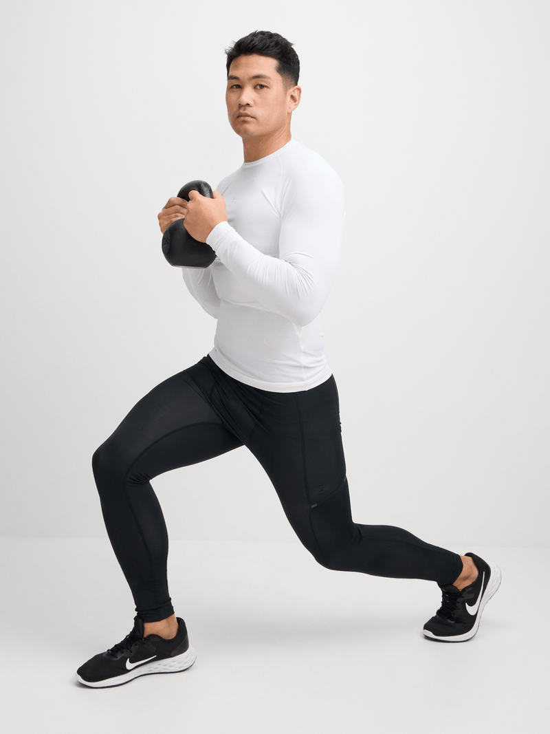 TS Men&#39;s White Compression Long Sleeve Performance Top - Muscle Support