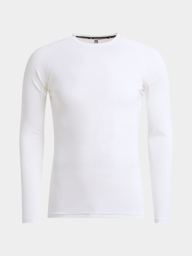TS Men&#39;s White Compression Long Sleeve Performance Top - Muscle Support