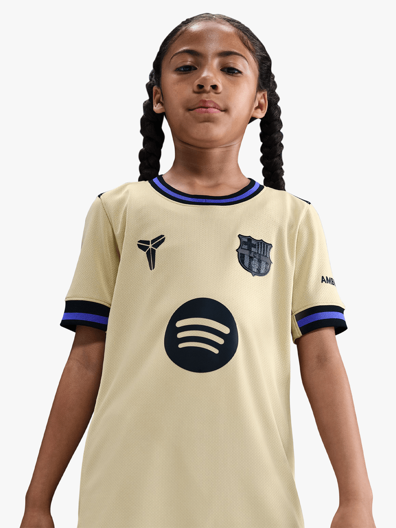 Nike Youth Barcelona Away Jersey Gold Purple Black, Dri-FIT, Stadium Edition, Short Sleeve