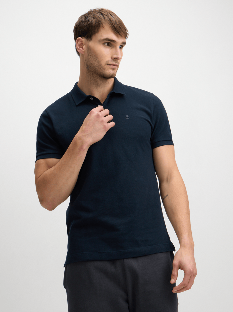 Men&#39;s Classic Navy Pique Cotton Golfer Polo Shirt - Regular Fit, Short Sleeve
