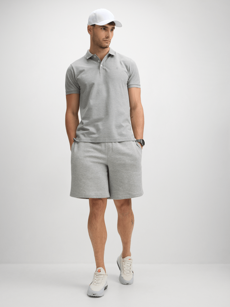 Men&#39;s Everyday Pique Polo Shirt - Comfortable Grey Melange Cotton Blend Golfer Top
