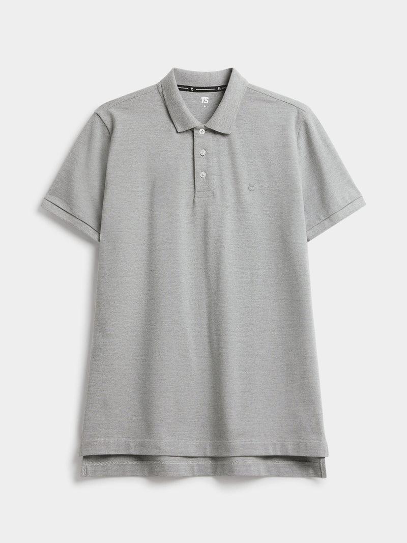 Men's Everyday Pique Polo Shirt - Comfortable Grey Melange Cotton Blend Golfer Top