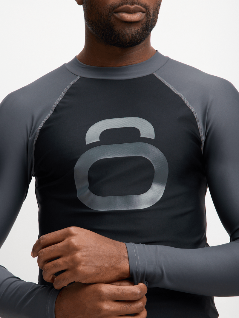 TS KB Men&#39;s Long Sleeve Grey Black Rash Vest: UV Sun Protection Swim Shirt for Water Sports