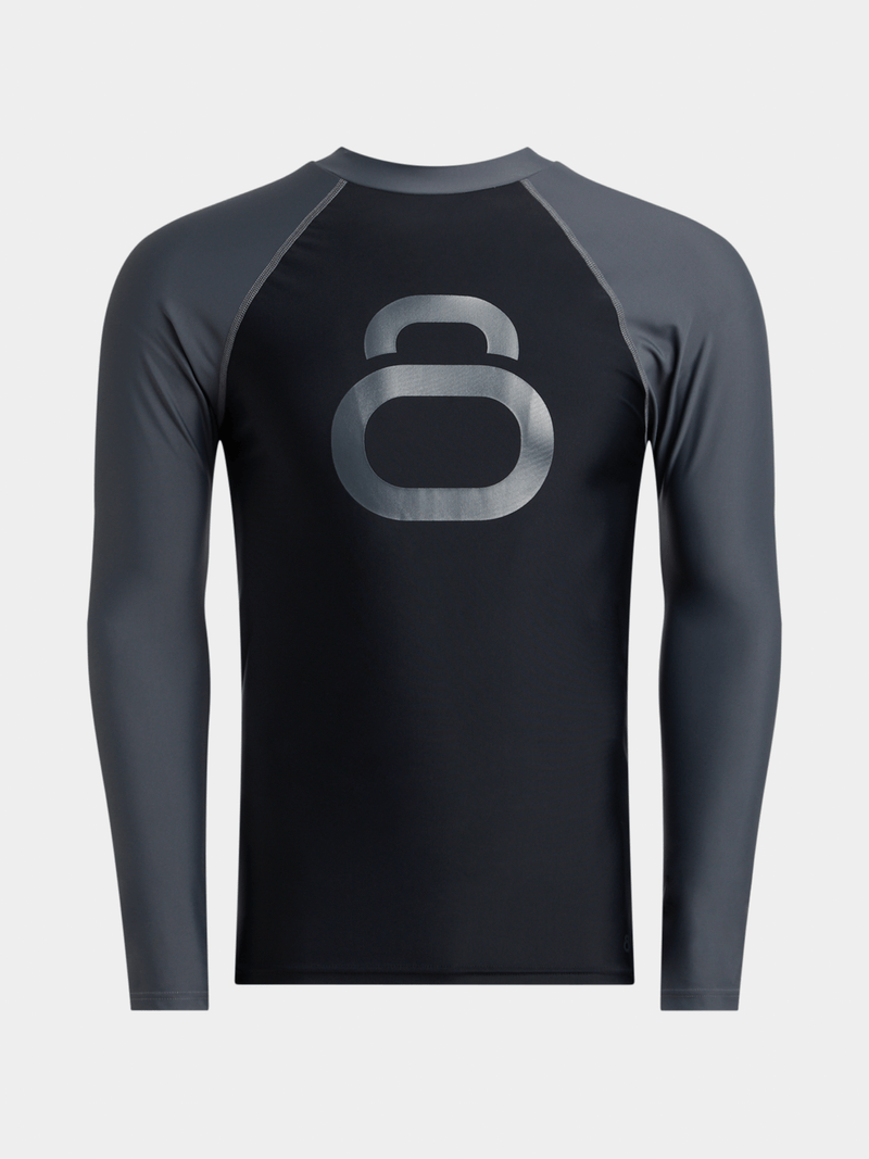 Adventure-Ready Men&#39;s Long Sleeve Grey/Black Rash Vest - UV &amp; Anti-Chafe