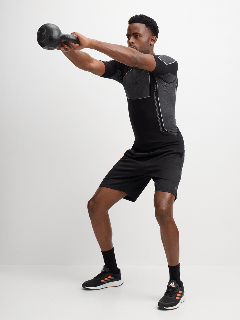 TS Men's Performance Black Short Sleeve Base Layer Tee - Moisture-Wicking, Seamless