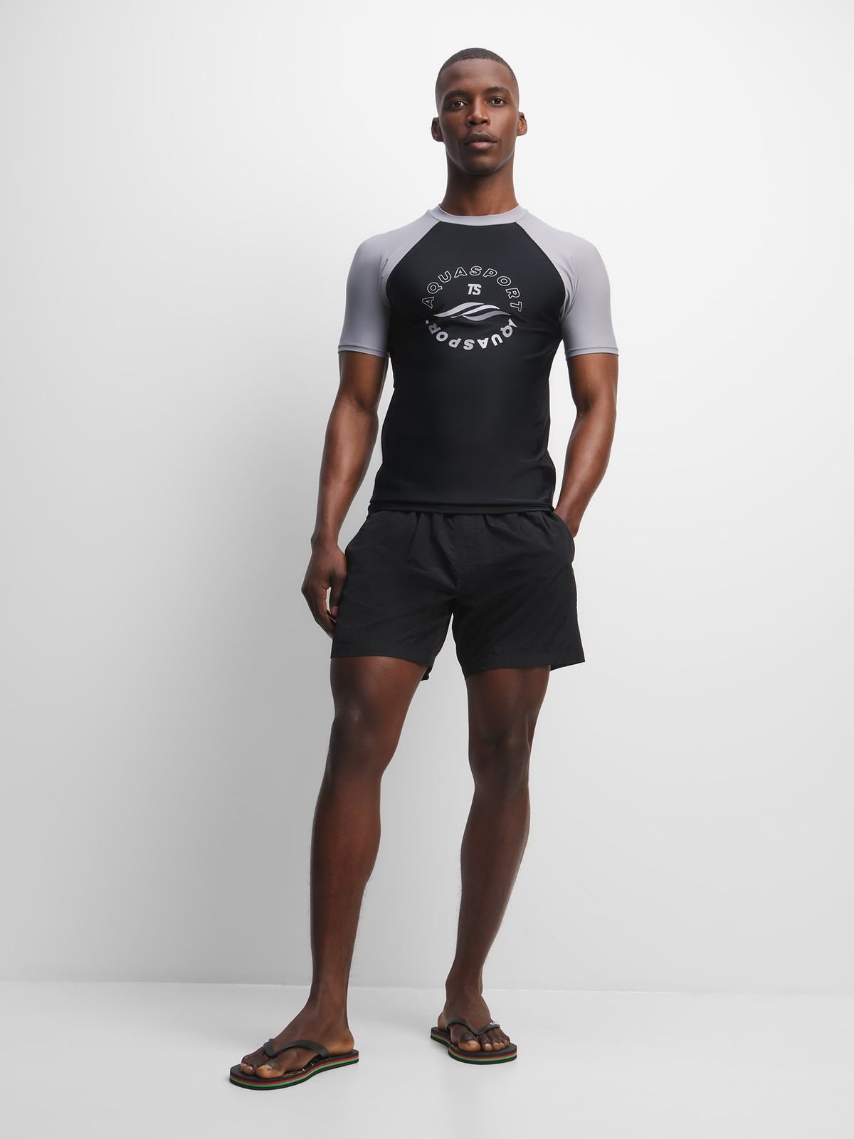 Men&#39;s TS Dual-Tone Grey/Black Short Sleeve Rash Vest Sun Protection