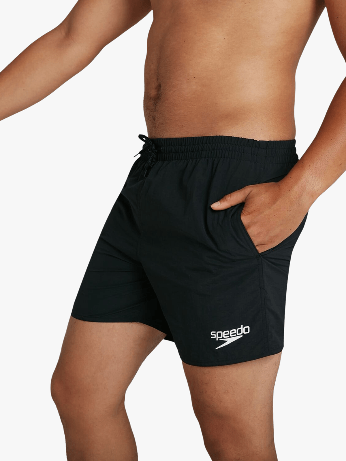 Speedo Men&#39;s Essentials 16-Inch Black Recycled Nylon Watershorts with Drawstring Waist