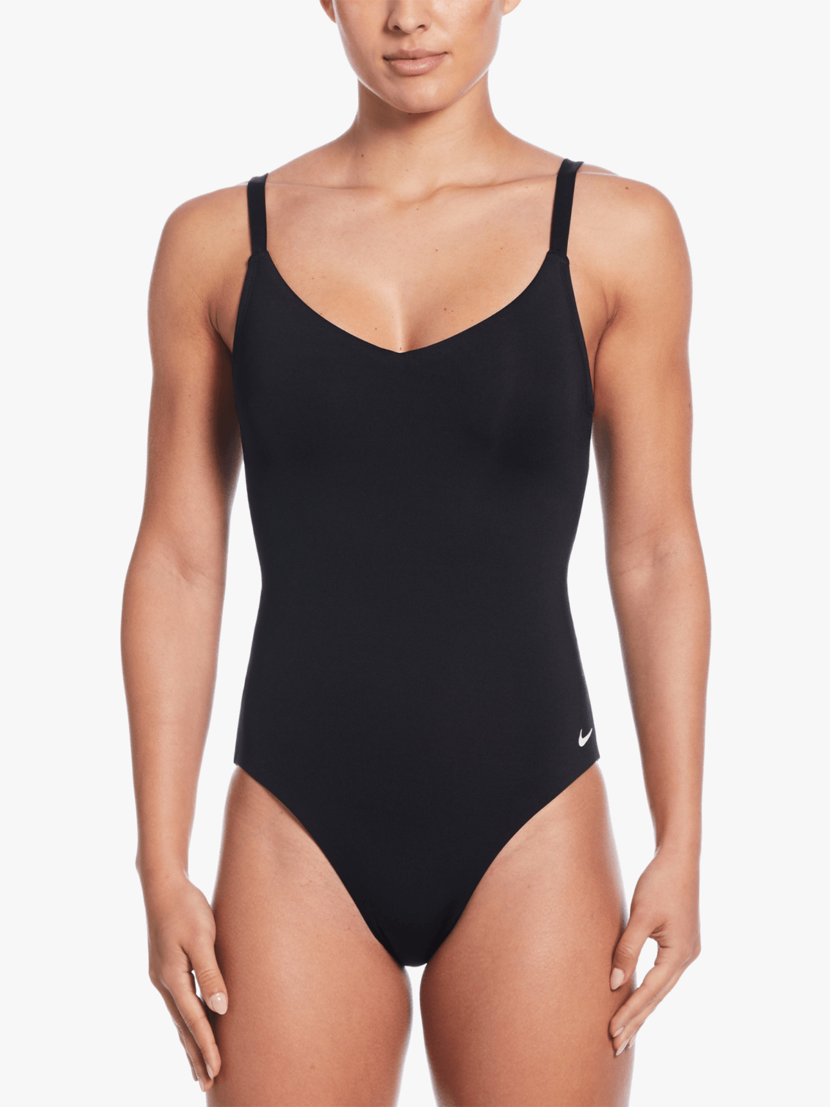 Nike Women&#39;s Essential V-Neck Black One-Piece Swimsuit with Adjustable Straps