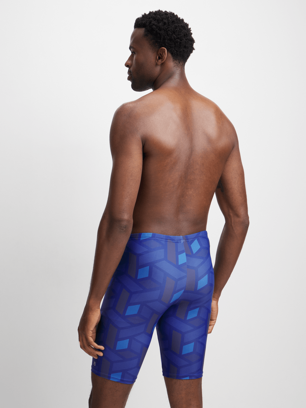 Men's Geometric All-Over Print Navy Blue Swim Jammer Performance Swimwear