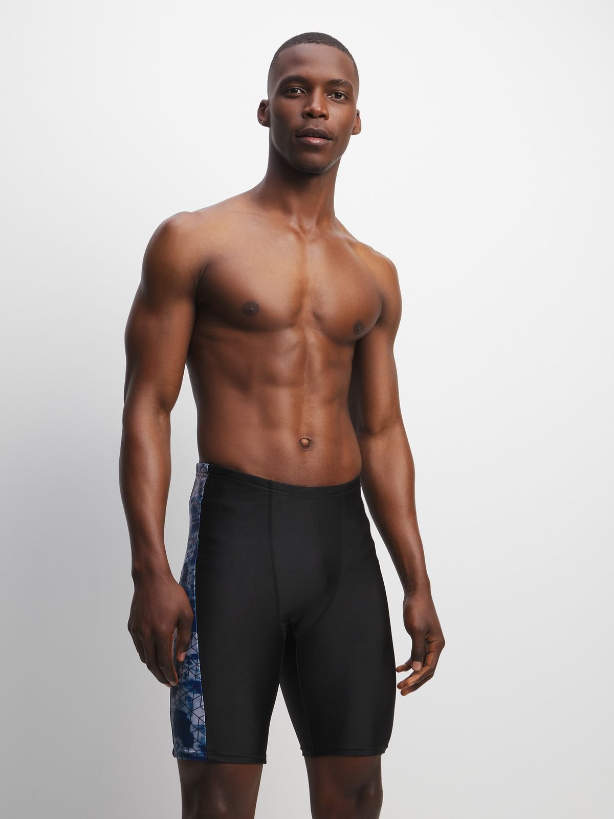 Men's Performance Panel Swim Jammer with Geometric Print, Quick-Dry, Comfortable Fit