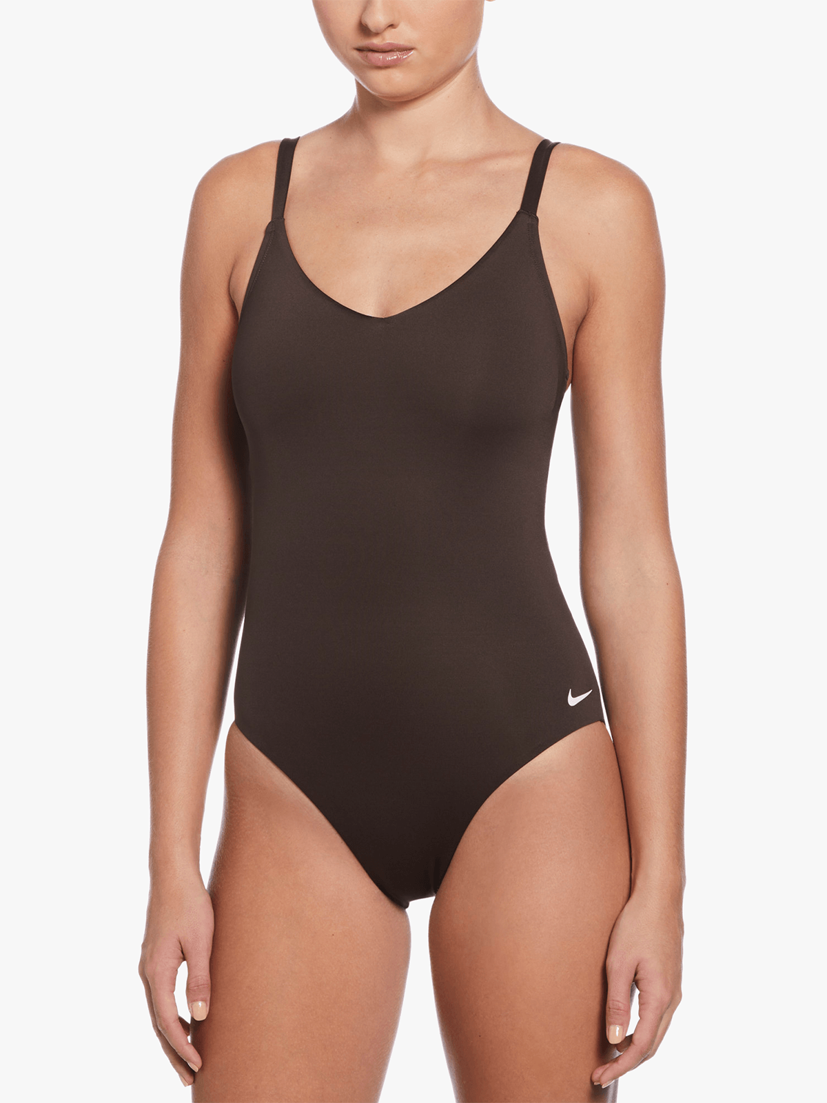 Nike Women&#39;s Essential V-Neck Brown One-Piece Swimsuit for Comfort