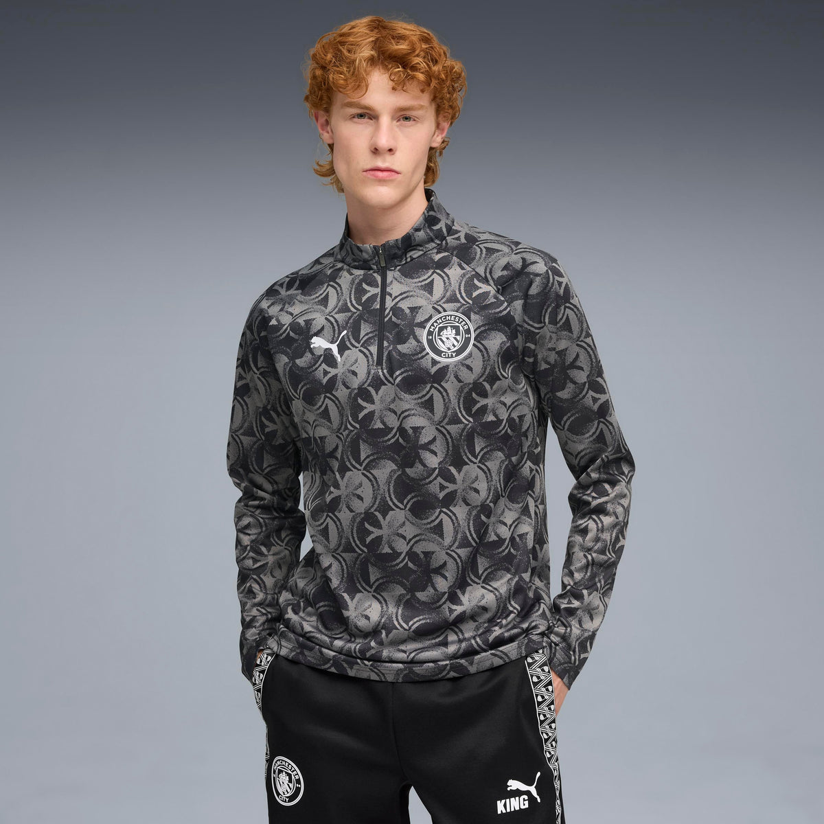Puma Manchester City Warm Up 1/4 Zip Top  Black-Flat Dark Gray