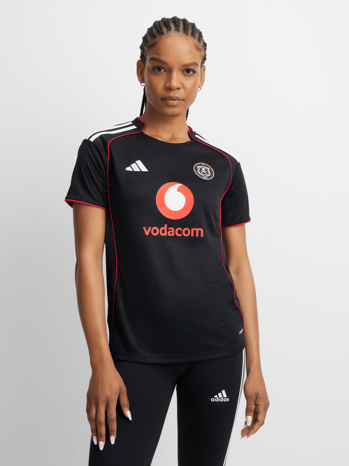 Adidas Women&#39;s Orlando Pirates Home Soccer Jersey 25/26 - Black/Red Stadium Kit