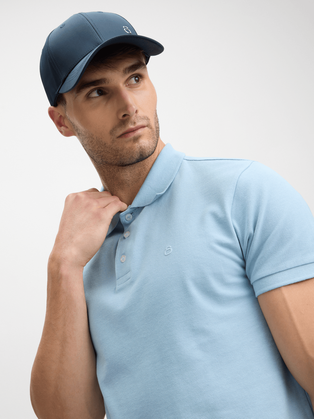 Men&#39;s Aqua Blue Pique Polo Shirt - Performance Cotton Short Sleeve Golfer Top