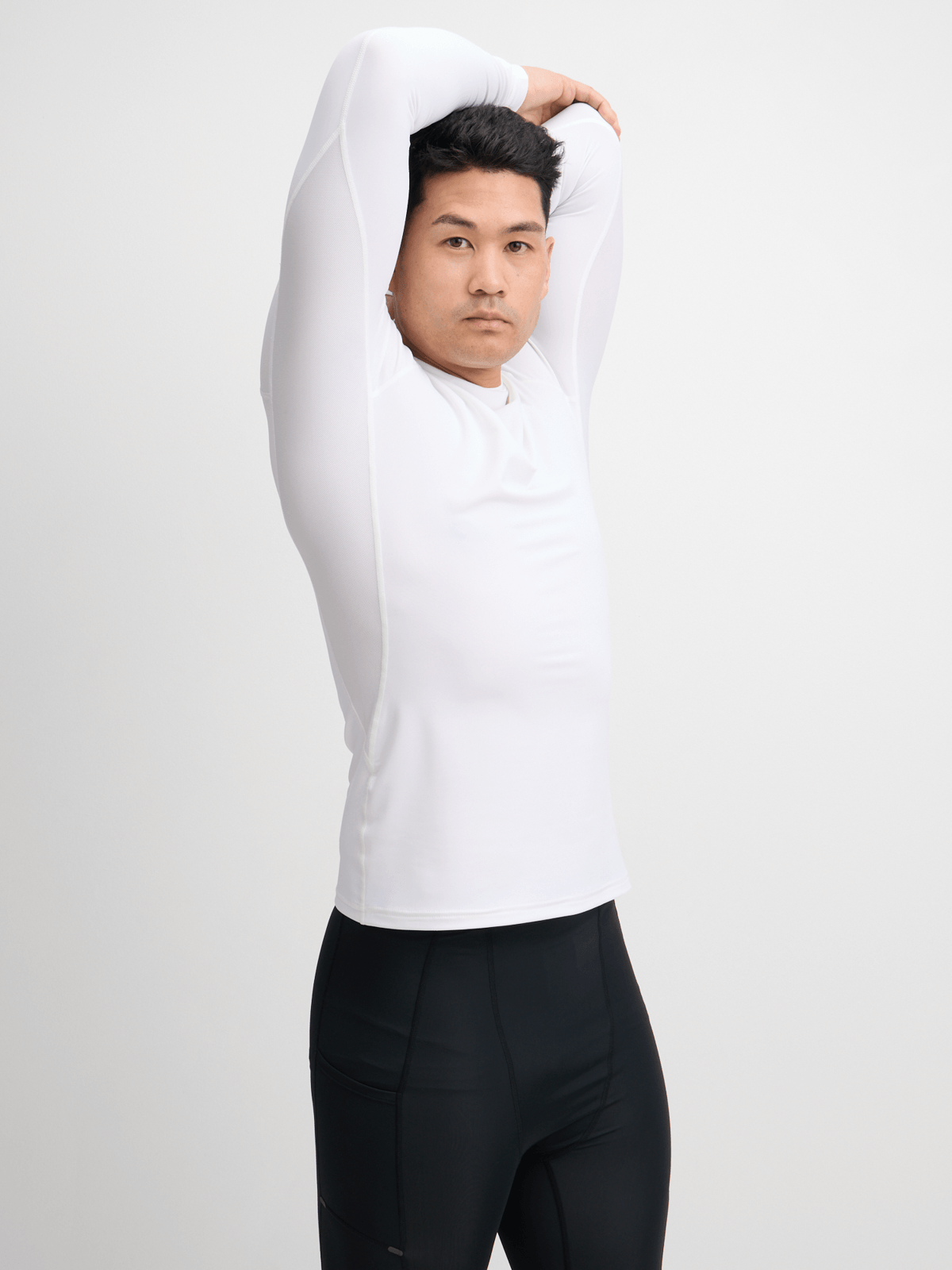 TS Men&#39;s White Compression Long Sleeve Performance Top - Muscle Support