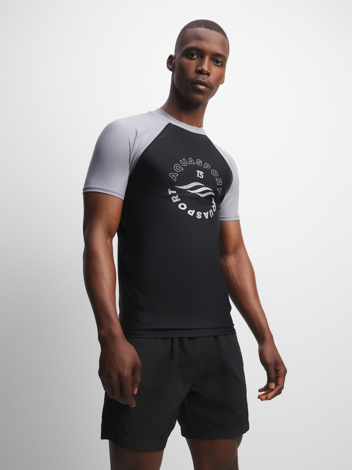 Men&#39;s TS Dual-Tone Grey/Black Short Sleeve Rash Vest Sun Protection