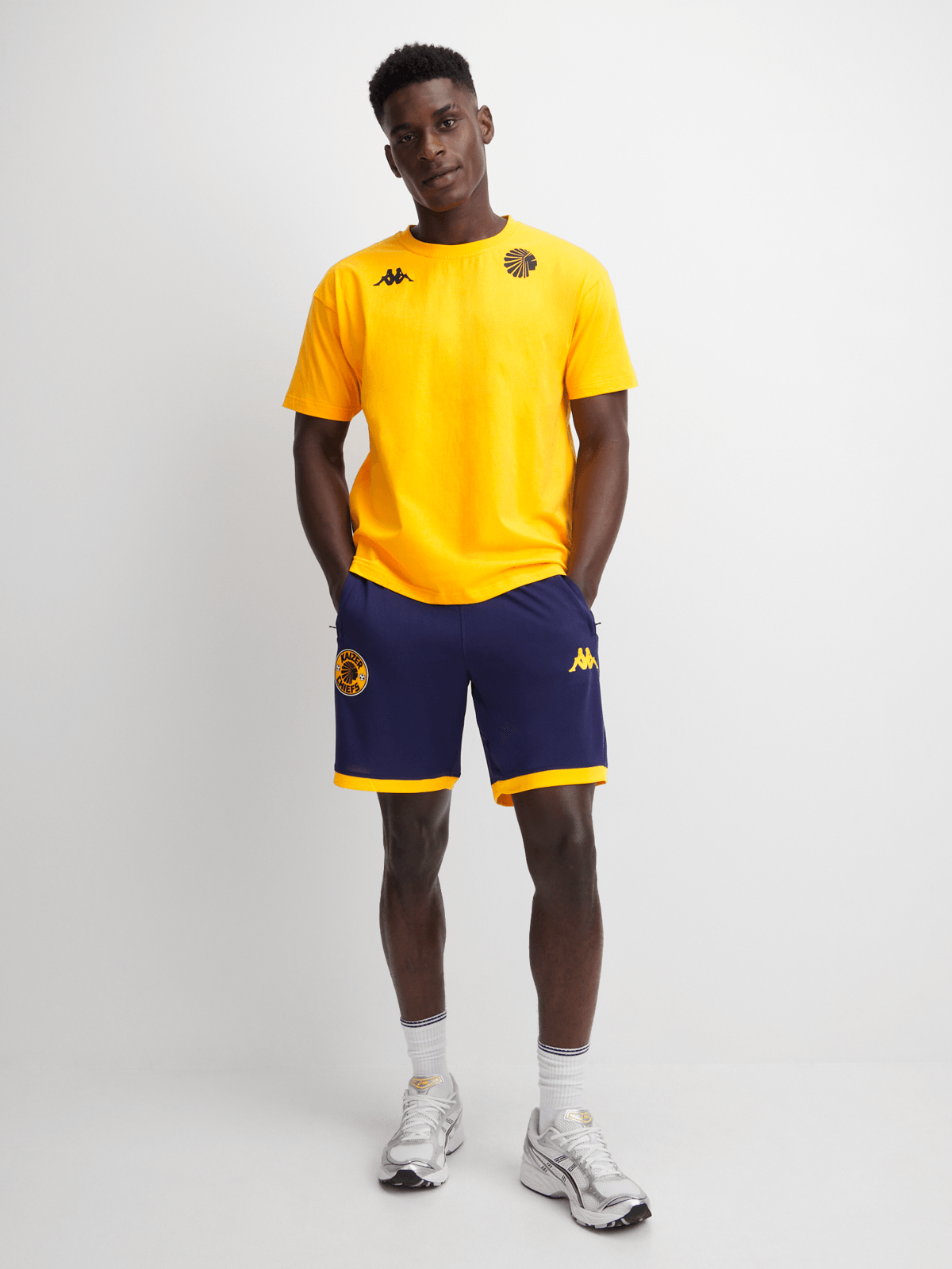 Kappa Men&#39;s Kaizer Chiefs Amemod Yellow Short Sleeve Cotton Fan Tee