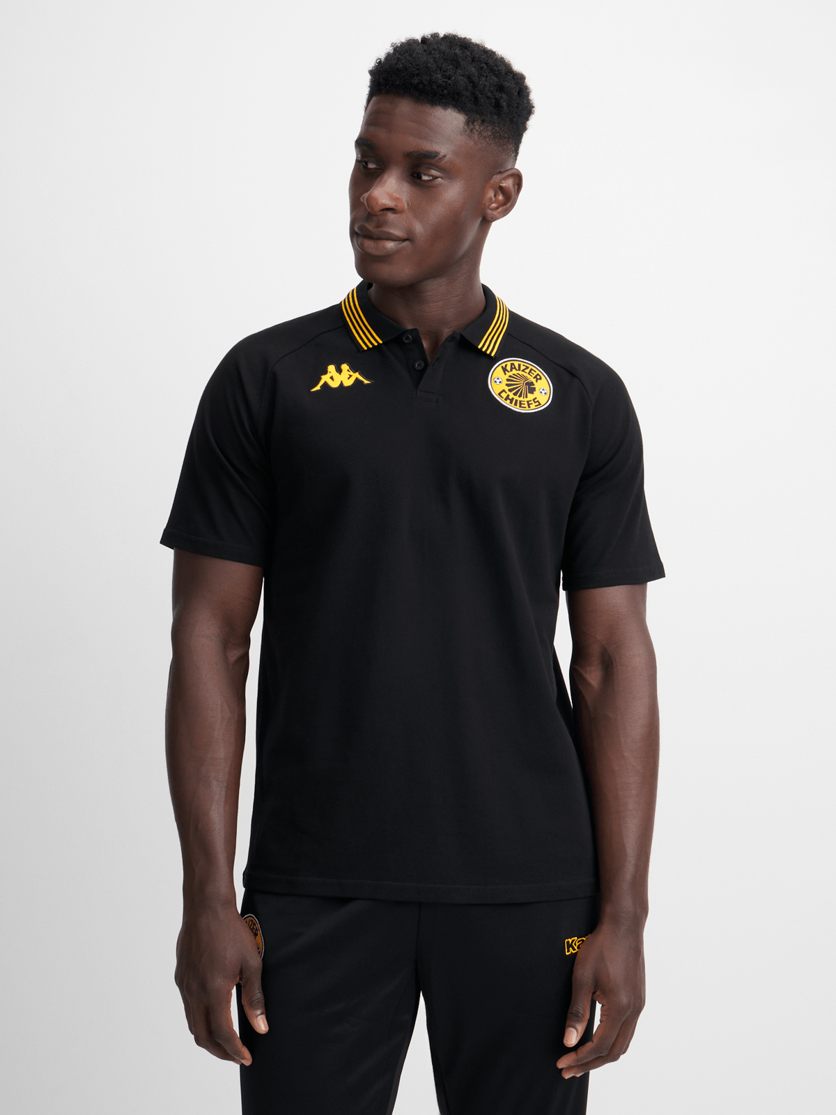 Kappa Men&#39;s Kaizer Chiefs Avrelod Black/Yellow Cotton Polo Golfer Shirt