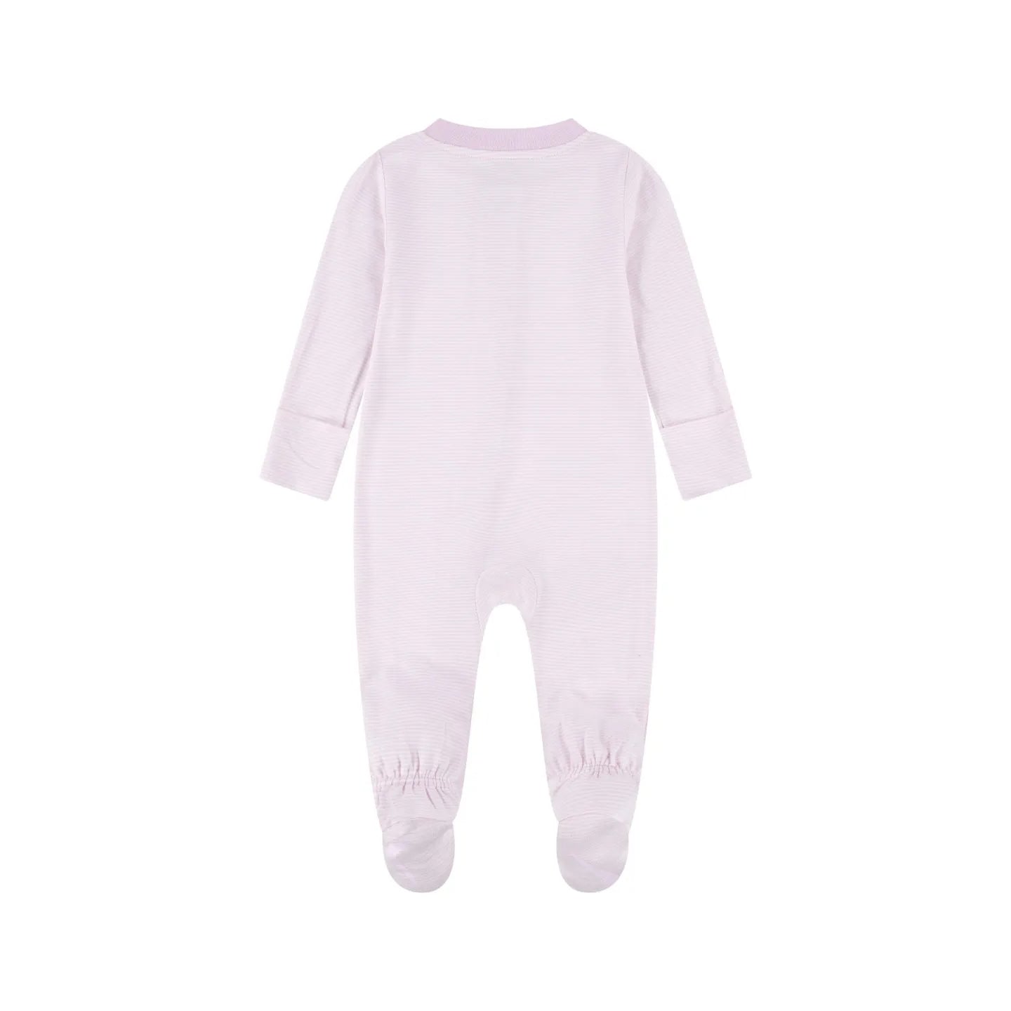 Nike Striped Footed Coverall in Pink Foam with long sleeves and full-zip closure.