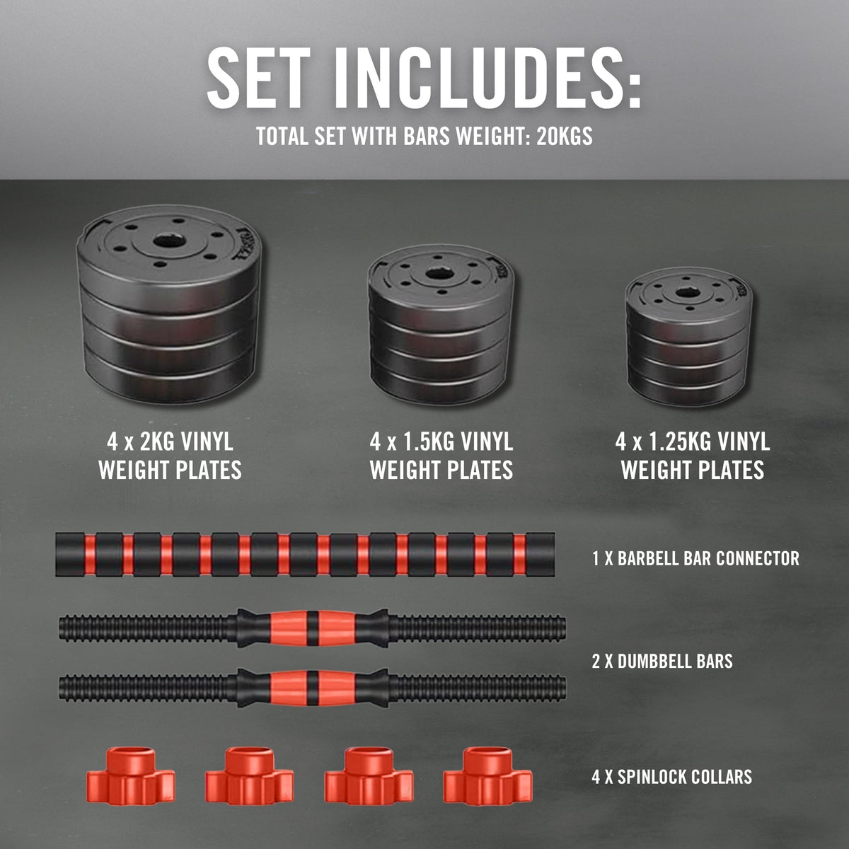 20KG VINYL BARBELL &amp; DUMBBELL SET