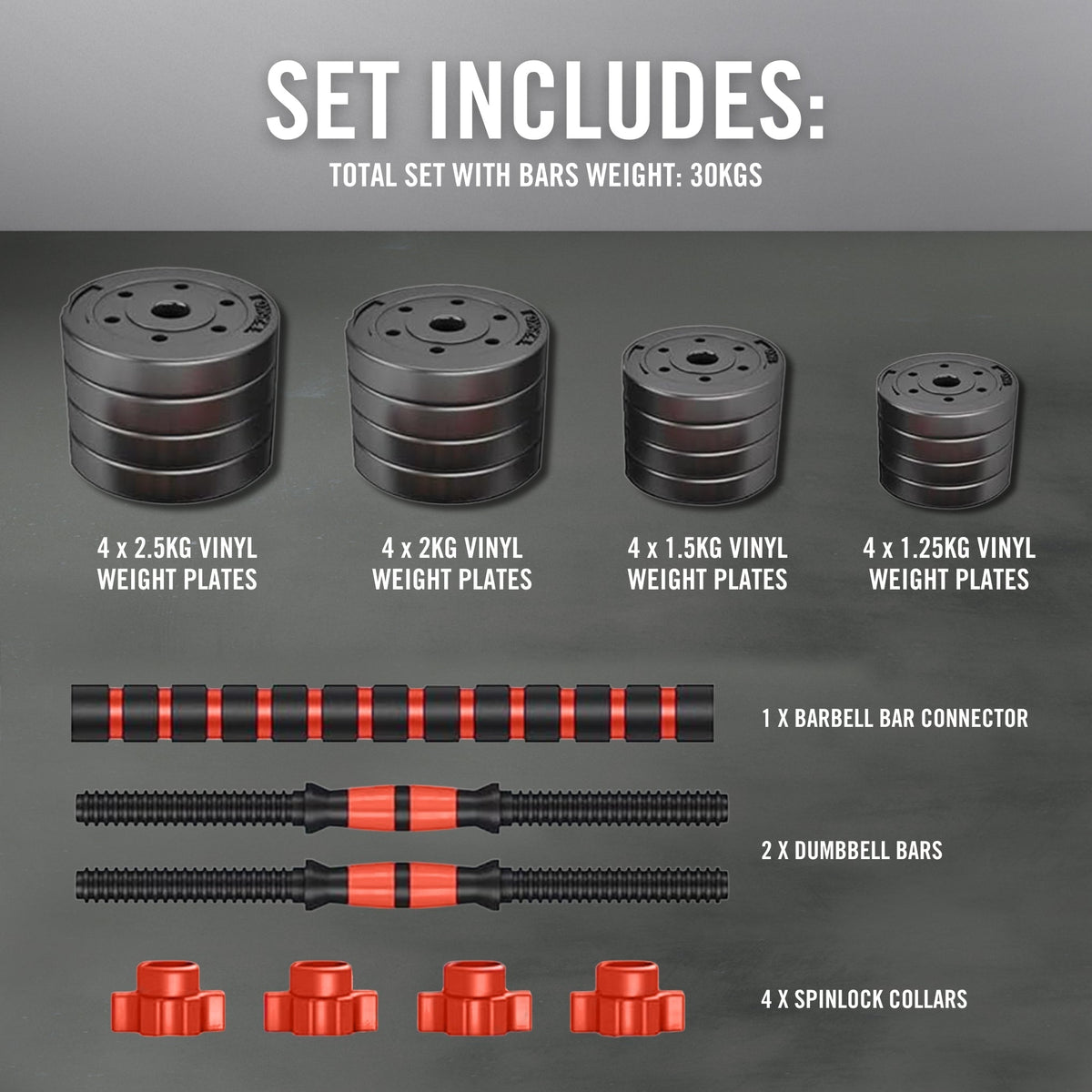 30KG VINYL BARBELL &amp; DUMBBELL SET
