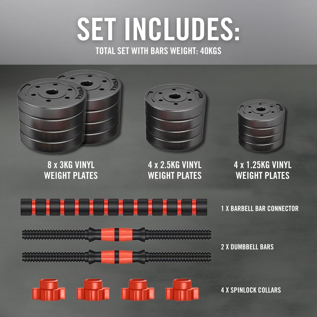 40KG VINYL BARBELL &amp; DUMBBELL SET