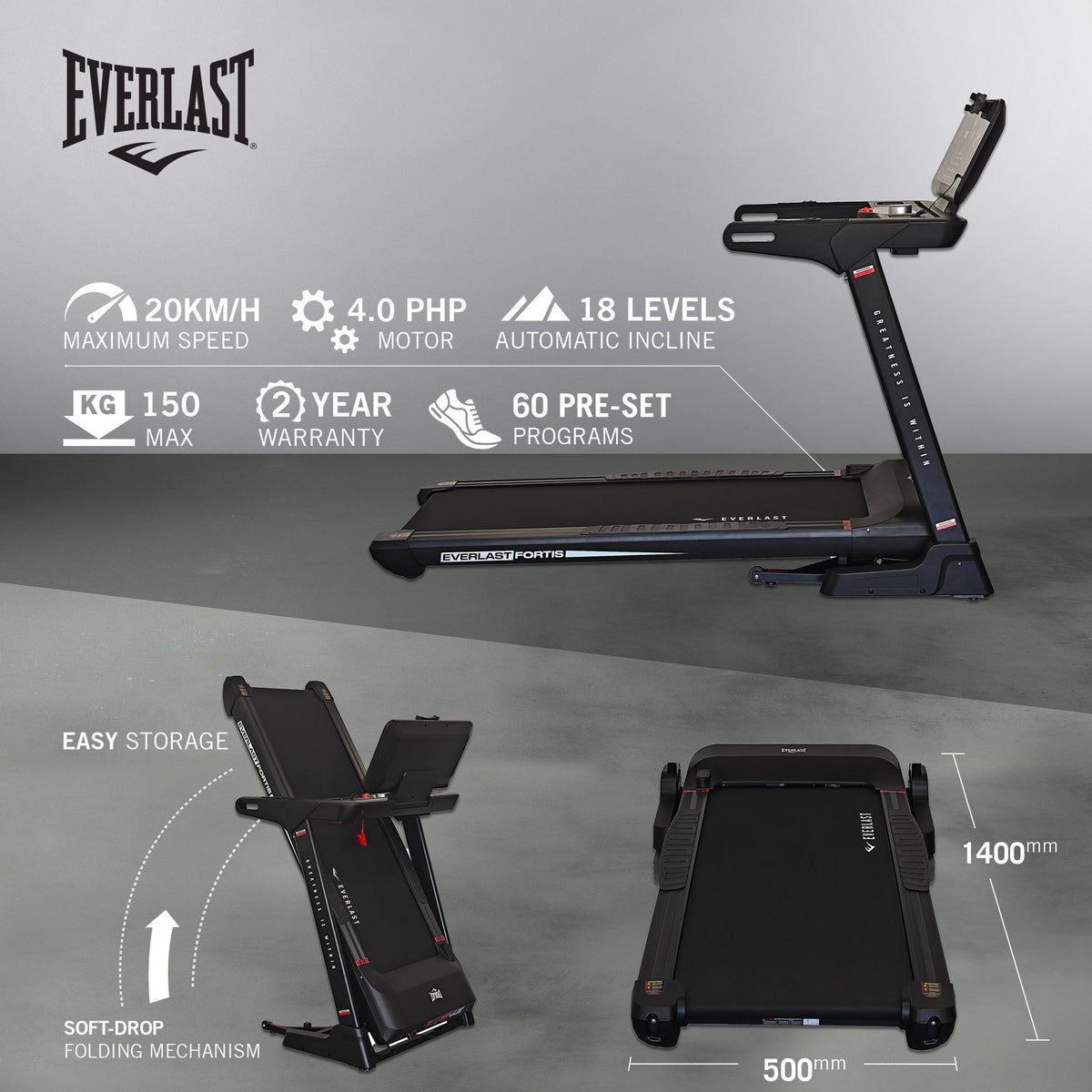 EVERLAST FORTIS TREADMILL with Bluetooth &amp; Fitness Apps
