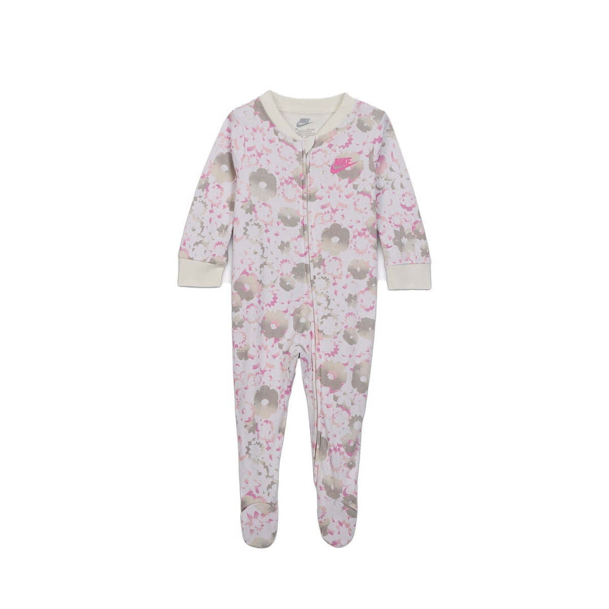 Nike Baby Flowral AOP Footed Coverall in Sail with floral pattern and full-zip design for infants.