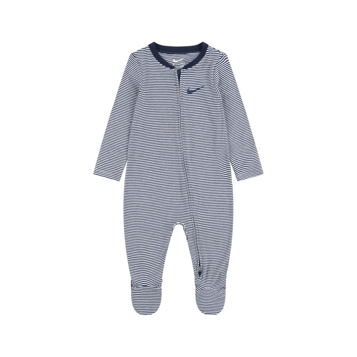 Nike Striped Footed Coverall in Midnight Navy with long sleeves and full-zip closure.