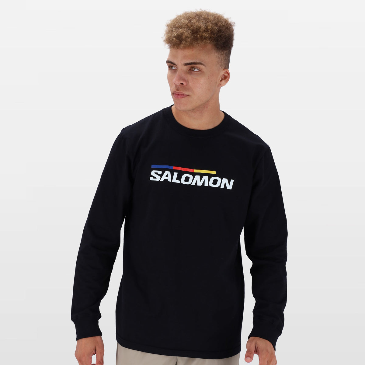 Salomon Men&#39;s Long Sleeve Racer T-Shirt: Performance Cotton, Front Logo Graphic