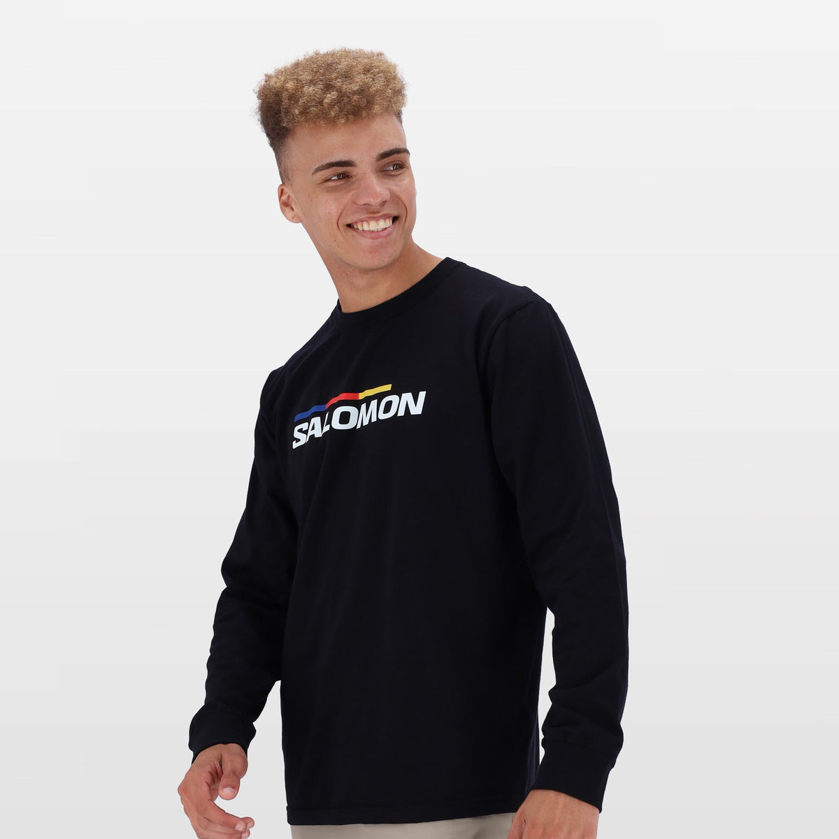 Salomon Men&#39;s Long Sleeve Racer T-Shirt: Performance Cotton, Front Logo Graphic