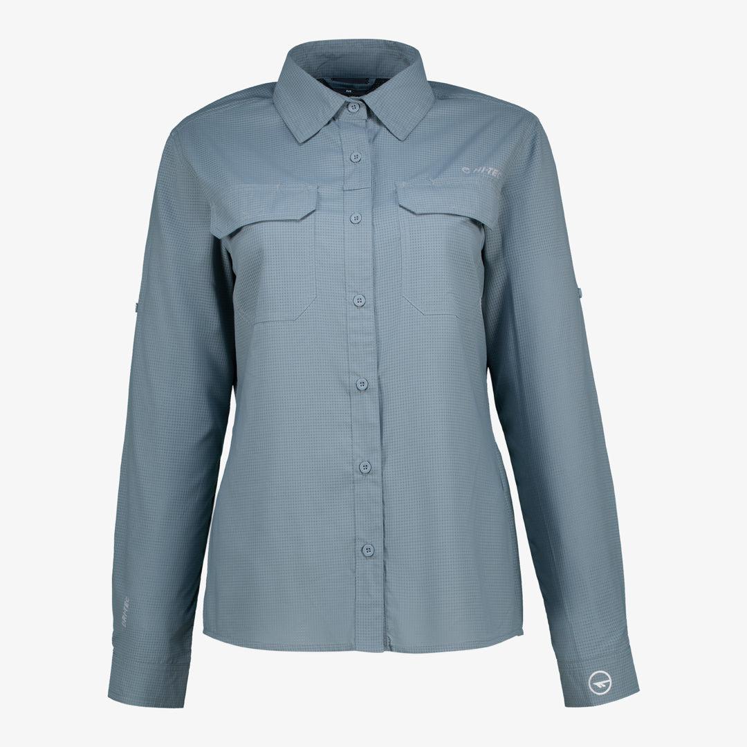 Durable Hi-Tec Ladies Long Sleeve Bush Shirt: UV50, Quick-Dry, Vented for Outdoor Adventures