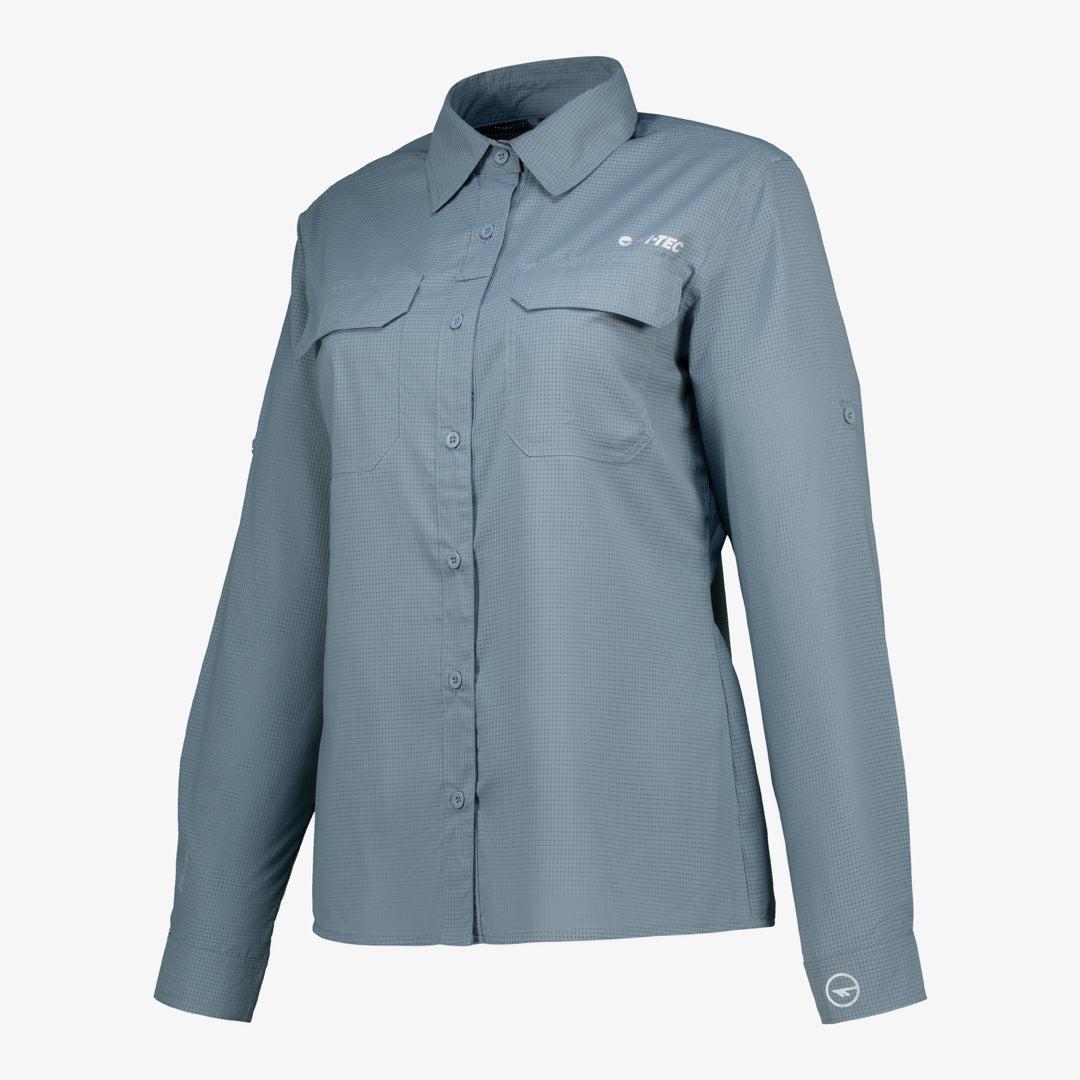 Durable Hi-Tec Ladies Long Sleeve Bush Shirt: UV50, Quick-Dry, Vented for Outdoor Adventures