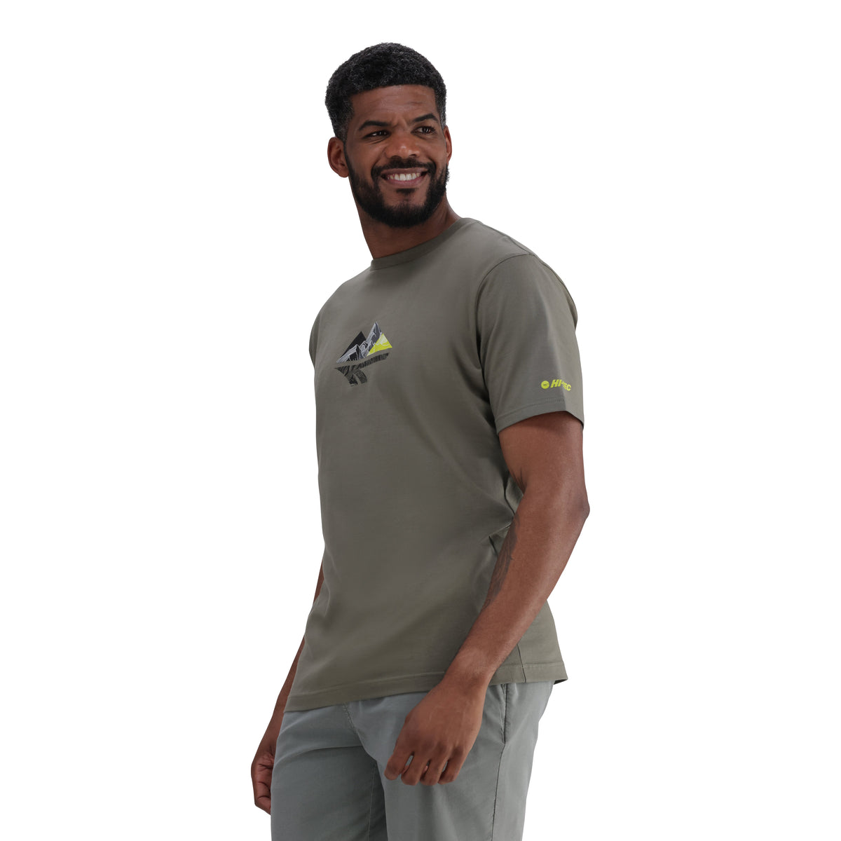 Hi-Tec Men&#39;s Pinnacle Dusty Olive Cotton Graphic Short Sleeve T-Shirt