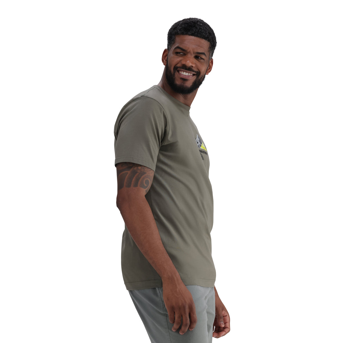 Hi-Tec Men&#39;s Pinnacle Dusty Olive Cotton Graphic Short Sleeve T-Shirt