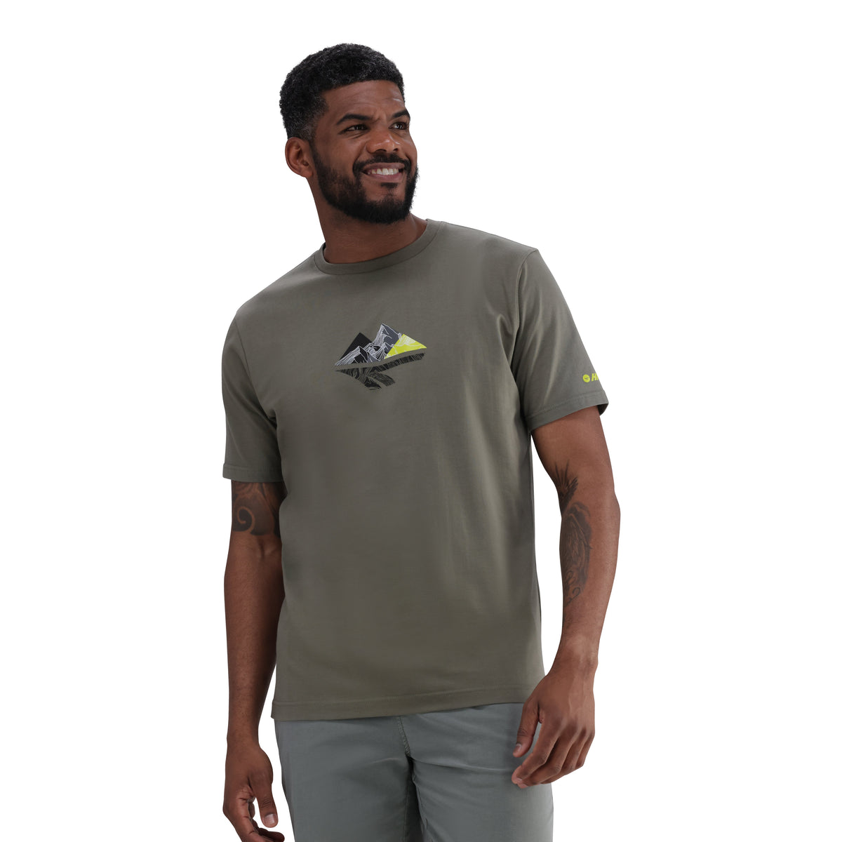 Hi-Tec Men&#39;s Pinnacle Dusty Olive Cotton Graphic Short Sleeve T-Shirt