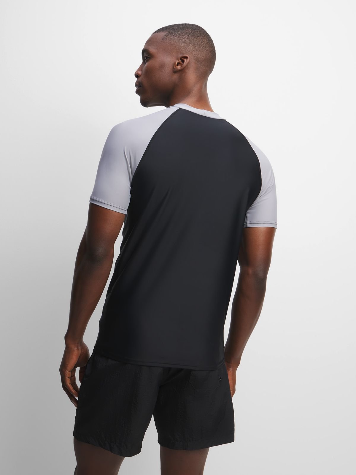 TS Men's Grey Black Short Sleeve Rash Vest – UV Protection Water Sports