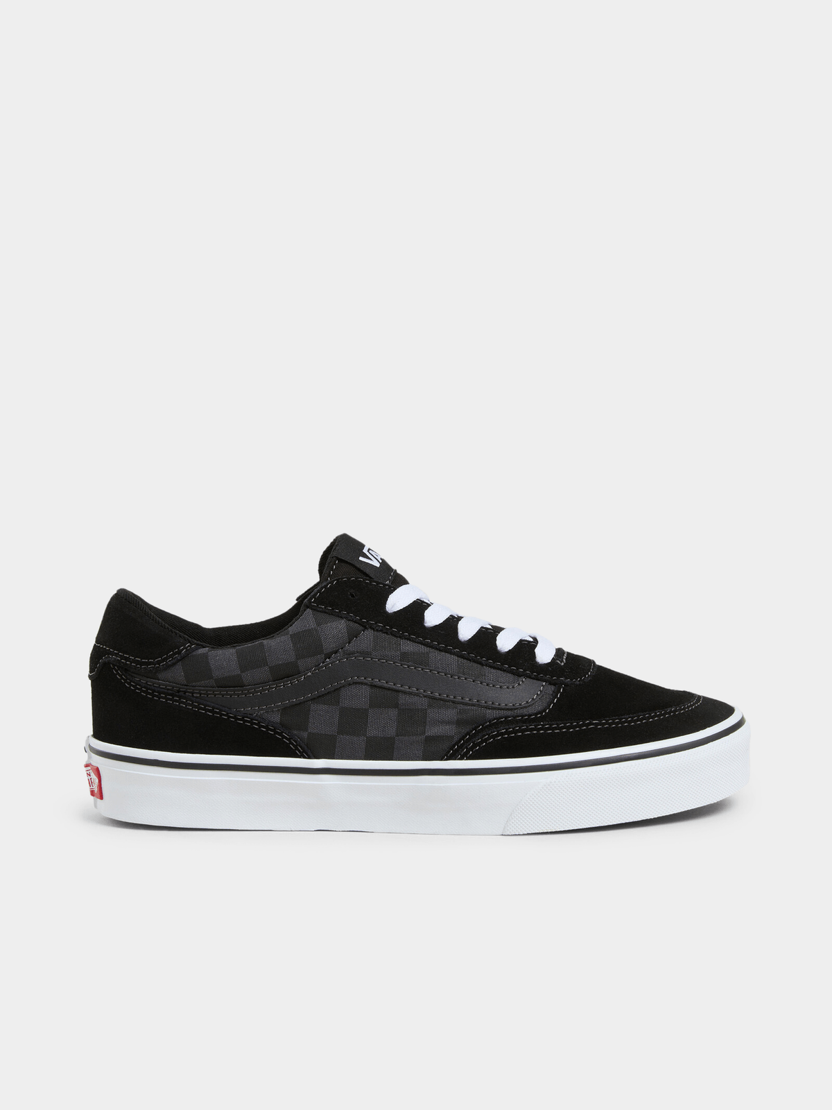 Vans Men&#39;s Brooklyn Black Charcoal Checkered Suede Canvas Low-Top Skate Shoe