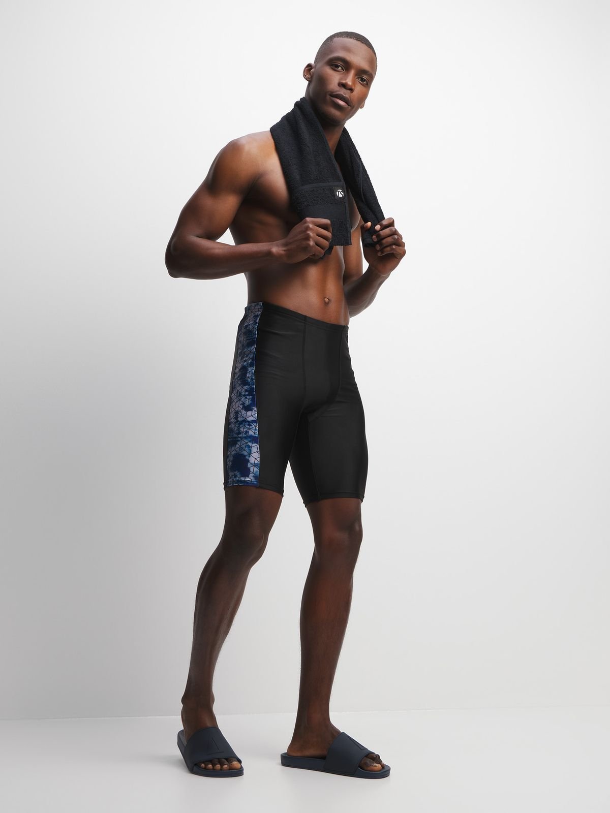Men's Performance Panel Swim Jammer with Geometric Print, Quick-Dry, Comfortable Fit