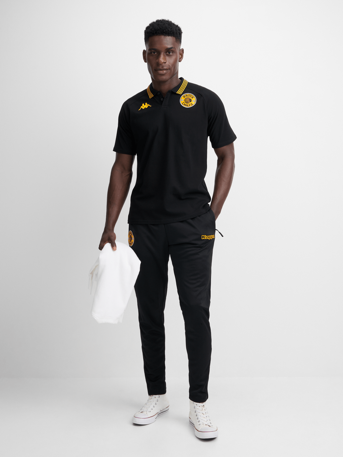 Kappa Men&#39;s Kaizer Chiefs Avrelod Black/Yellow Cotton Polo Golfer Shirt