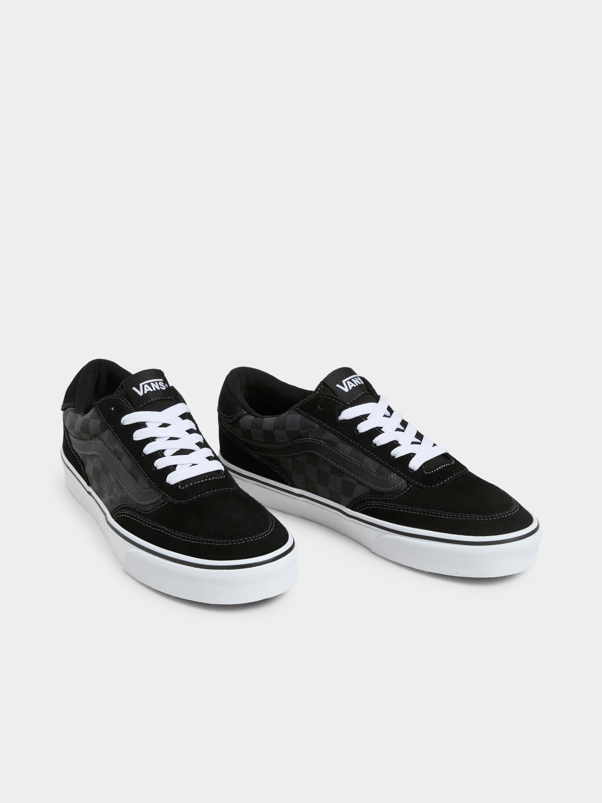 Vans Men&#39;s Brooklyn Black Charcoal Checkered Suede Canvas Low-Top Skate Shoe